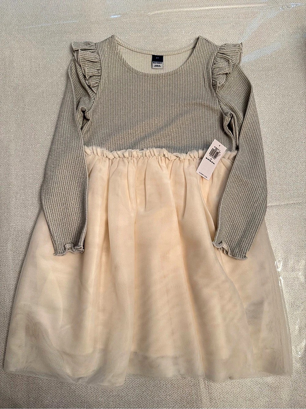 Old Navy Fit & Flare Ruffle Tutu Dress for Toddler Girls size 4T silver/cream